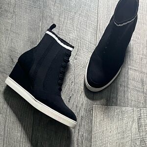 Women's LINEA PAOLO Knit Wedge Sneaker Boot with White Trim